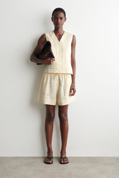 EMBROIDERED-DETAIL LINEN WAISTCOAT