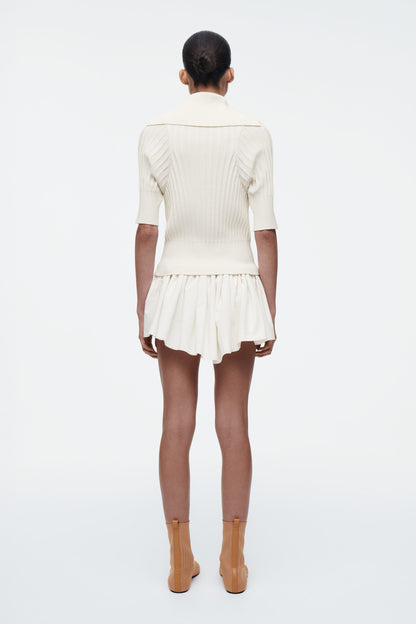 Rib-knit silk polo top
