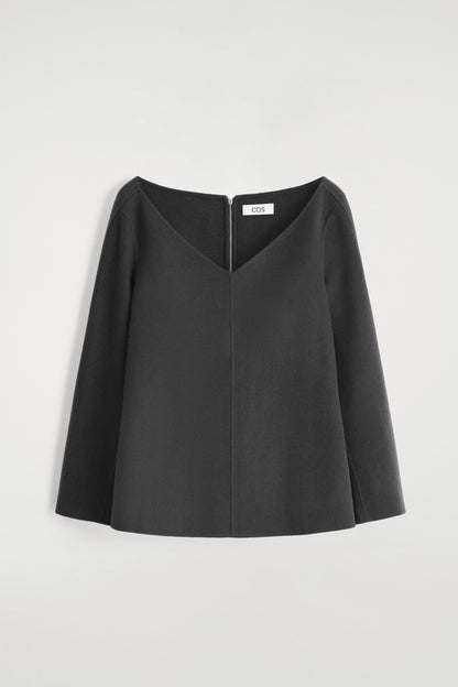 Double-Faced Wool V-Neck Top