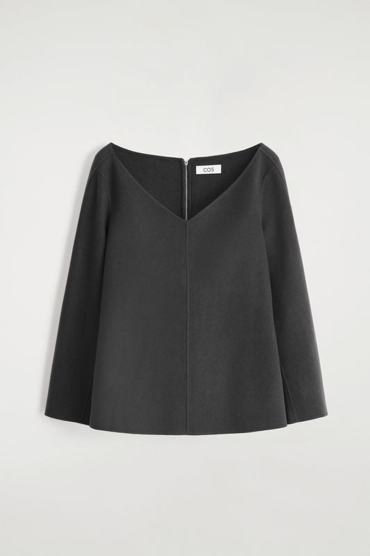 Double-Faced Wool V-Neck Top