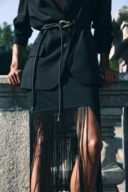 Fringe-trimmed skirt