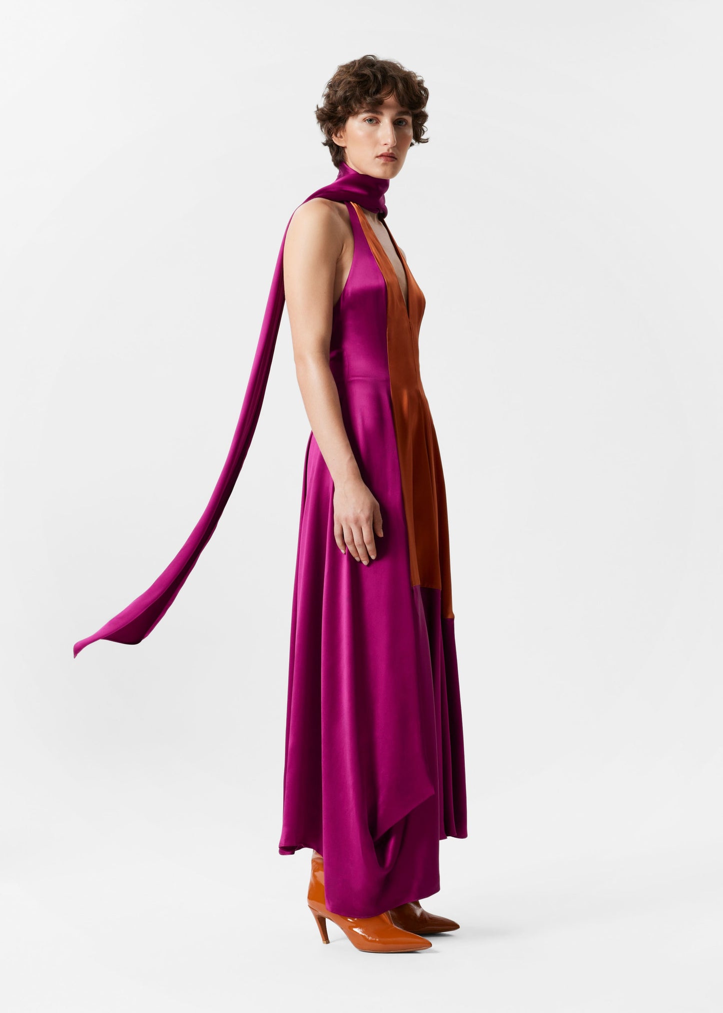 Scarf-Detail Satin Maxi Dress