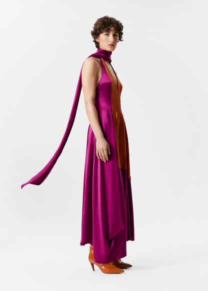 Scarf-Detail Satin Maxi Dress