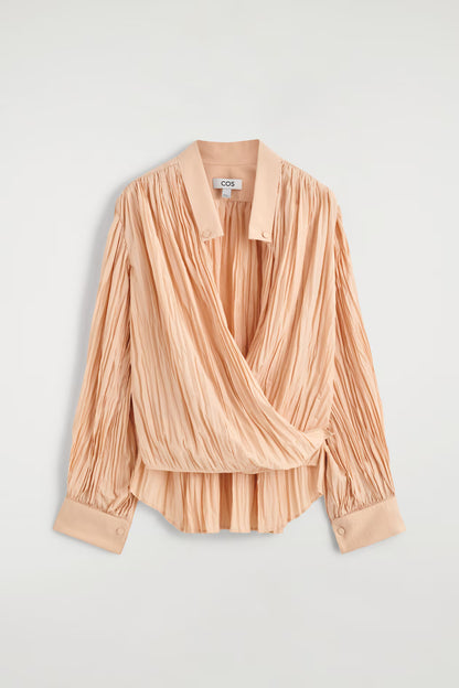 Crinkled Wrap-Over Blouse