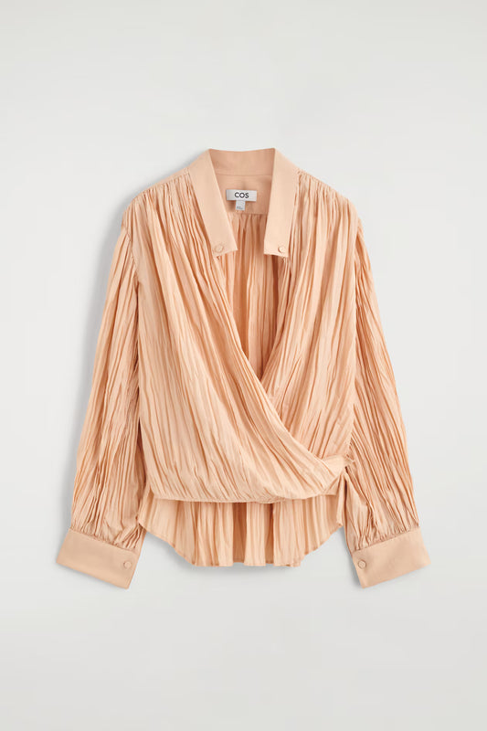 Crinkled Wrap-Over Blouse