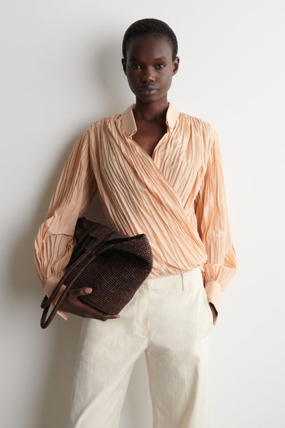 Crinkled Wrap-Over Blouse