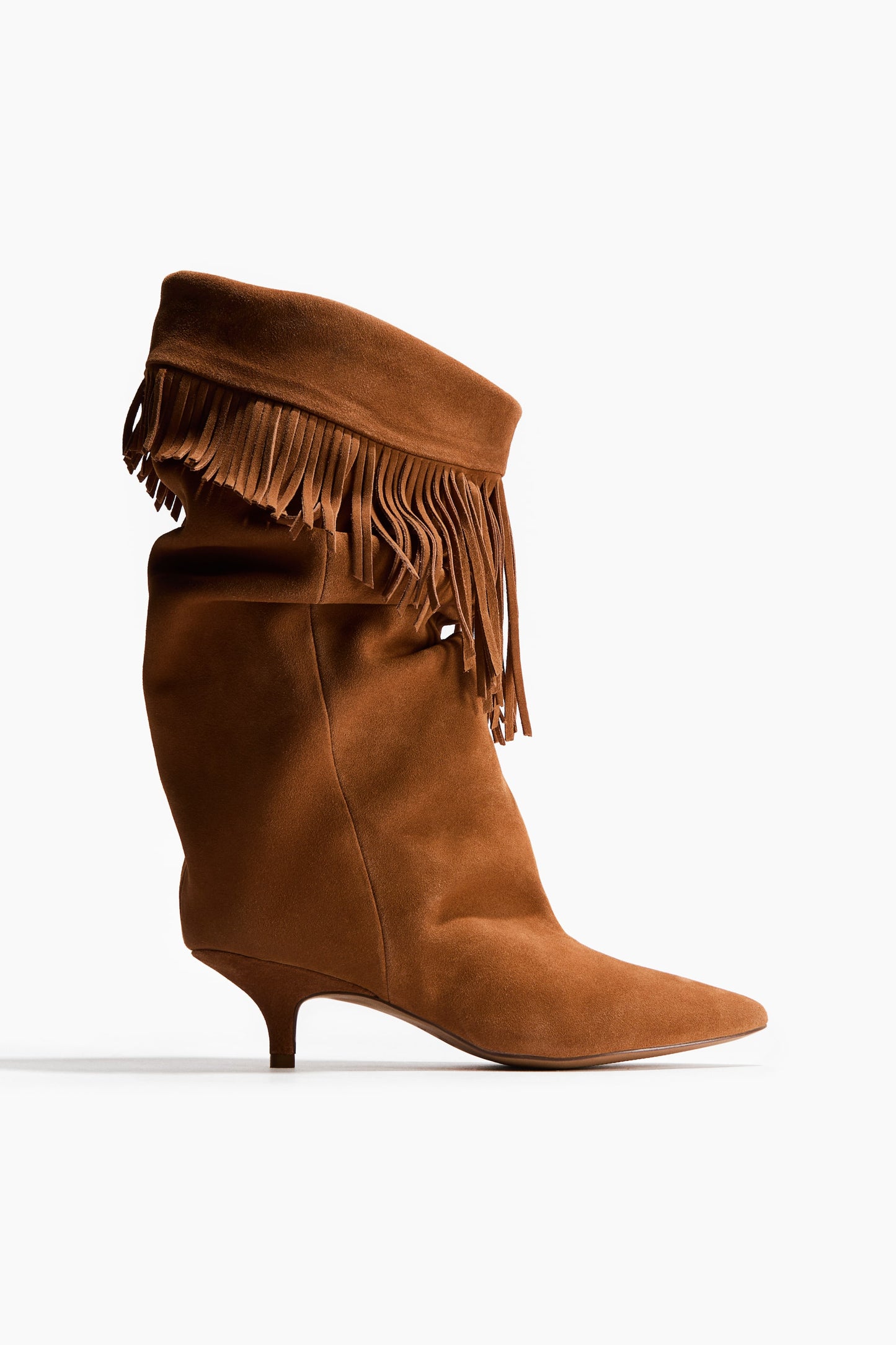 Fringe-trimmed suede boots