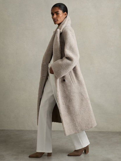 Double Breasted Long Shearling Coat