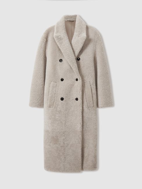 Double Breasted Long Shearling Coat