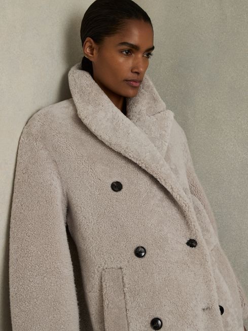 Double Breasted Long Shearling Coat