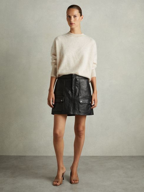 Grained-Leather High-Rise Mini Skirt