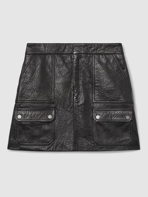 Grained-Leather High-Rise Mini Skirt