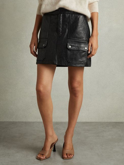 Grained-Leather High-Rise Mini Skirt