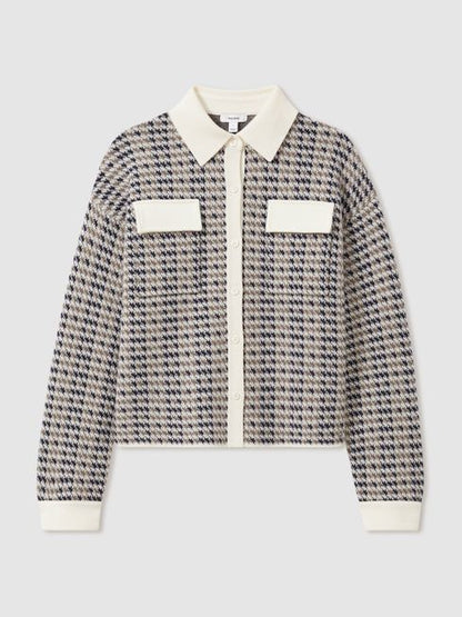 Wool-Cashmere Houndstooth Cardigan