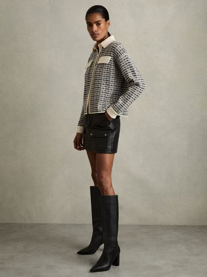 Wool-Cashmere Houndstooth Cardigan