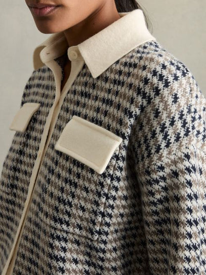 Wool-Cashmere Houndstooth Cardigan