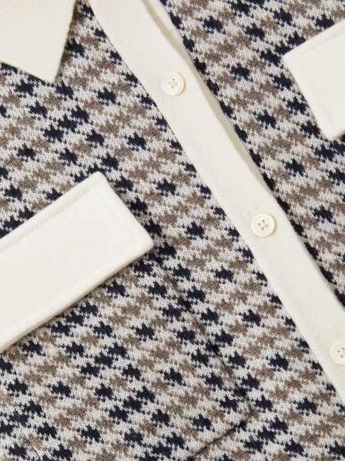 Wool-Cashmere Houndstooth Cardigan