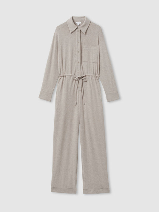 Reiss Thermal Jersey Drawstring Jumpsuit in Fawn