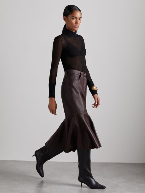 Atelier Leather Fluted Midi Skirt