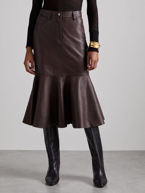 Atelier Leather Fluted Midi Skirt