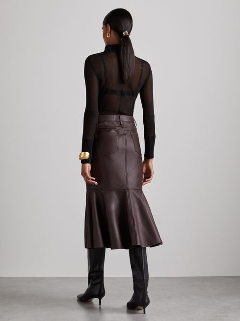 Atelier Leather Fluted Midi Skirt