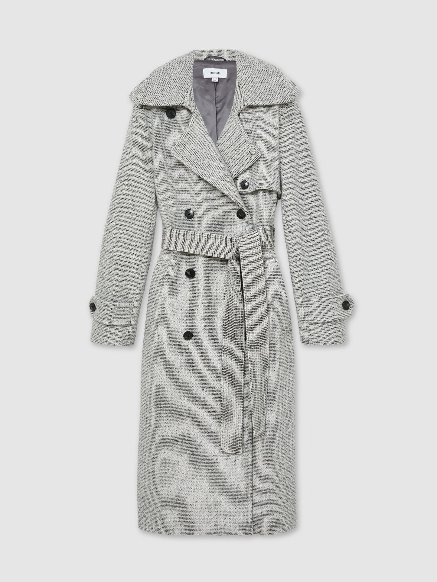 Reiss Wool-Blend Double-Breasted Check Trench Coat