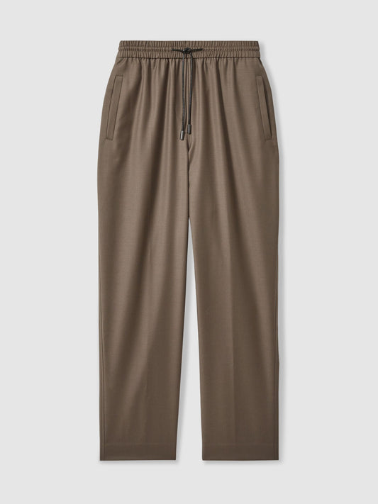 Wool-Blend Drawstring-Waist Tapered Trousers in Mink Neutral