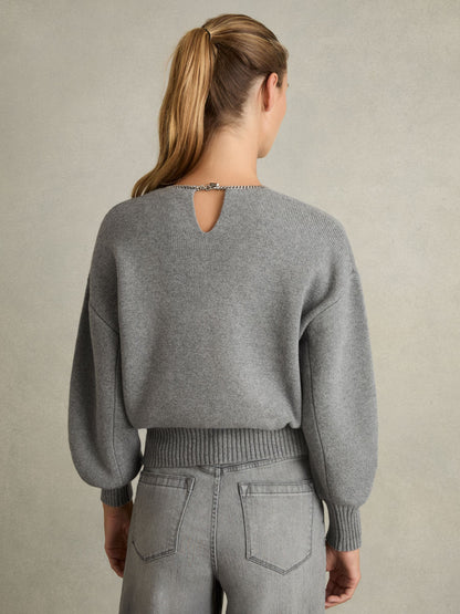 Reiss Chain-Necklace Jumper With Cashmere in Grey