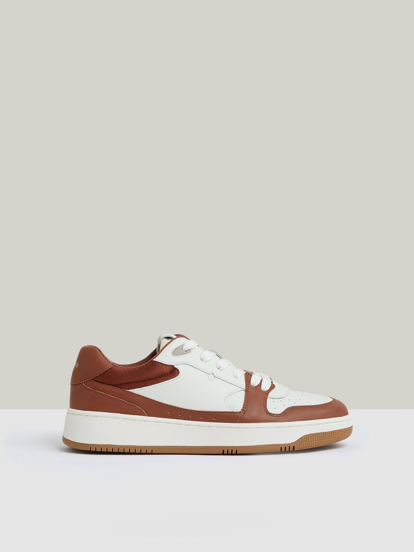 Leather Panelled Trainers in White/Tan