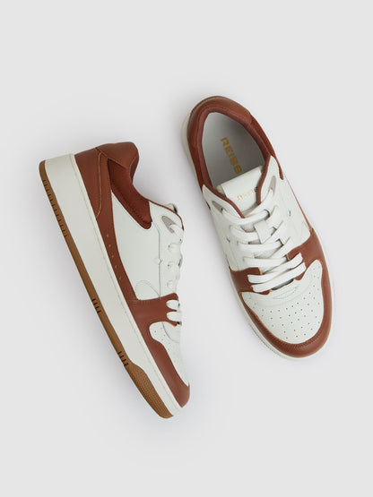 Leather Panelled Trainers in White/Tan