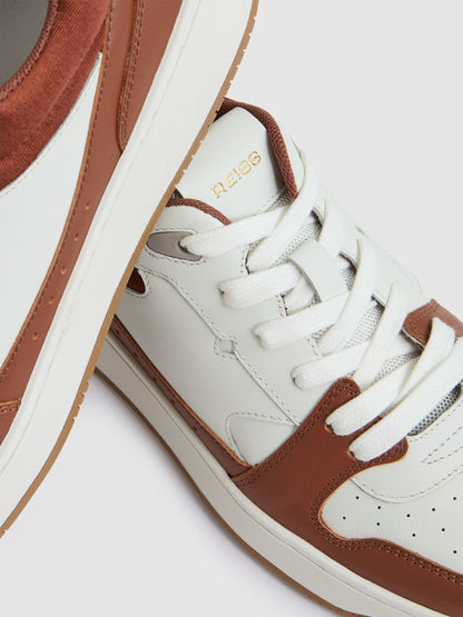 Leather Panelled Trainers in White/Tan