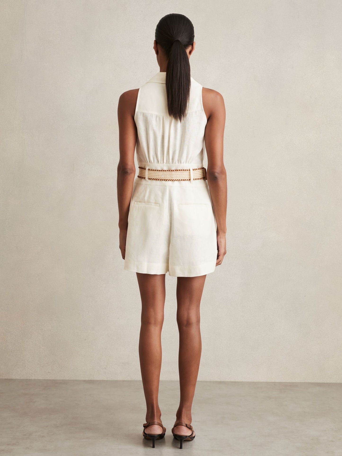100% Linen Collar Playsuit in Cream