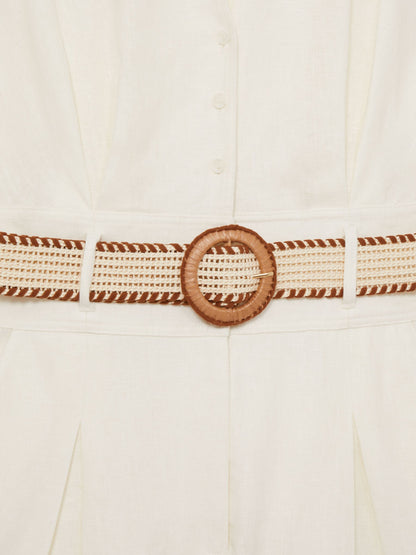 100% Linen Collar Playsuit in Cream