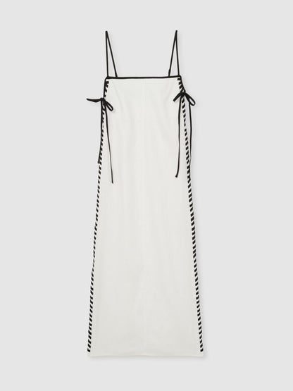 Reiss Linen Whipstitch Tie-Strap Midi Dress in Ivory