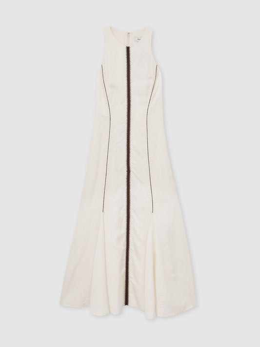 Craft-Stitch Sleeveless Midi Dress in Ivory/Black