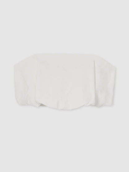 Cotton-Blend Bandeau Puffball Top in Ivory