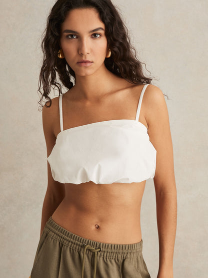 Cotton-Blend Bandeau Puffball Top in Ivory