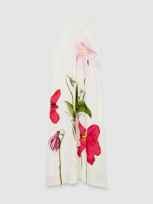 NYBG Floral Print Maxi Dress With Linen in Ivory