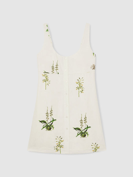 NYBG Linen Floral Mini Dress in Ivory