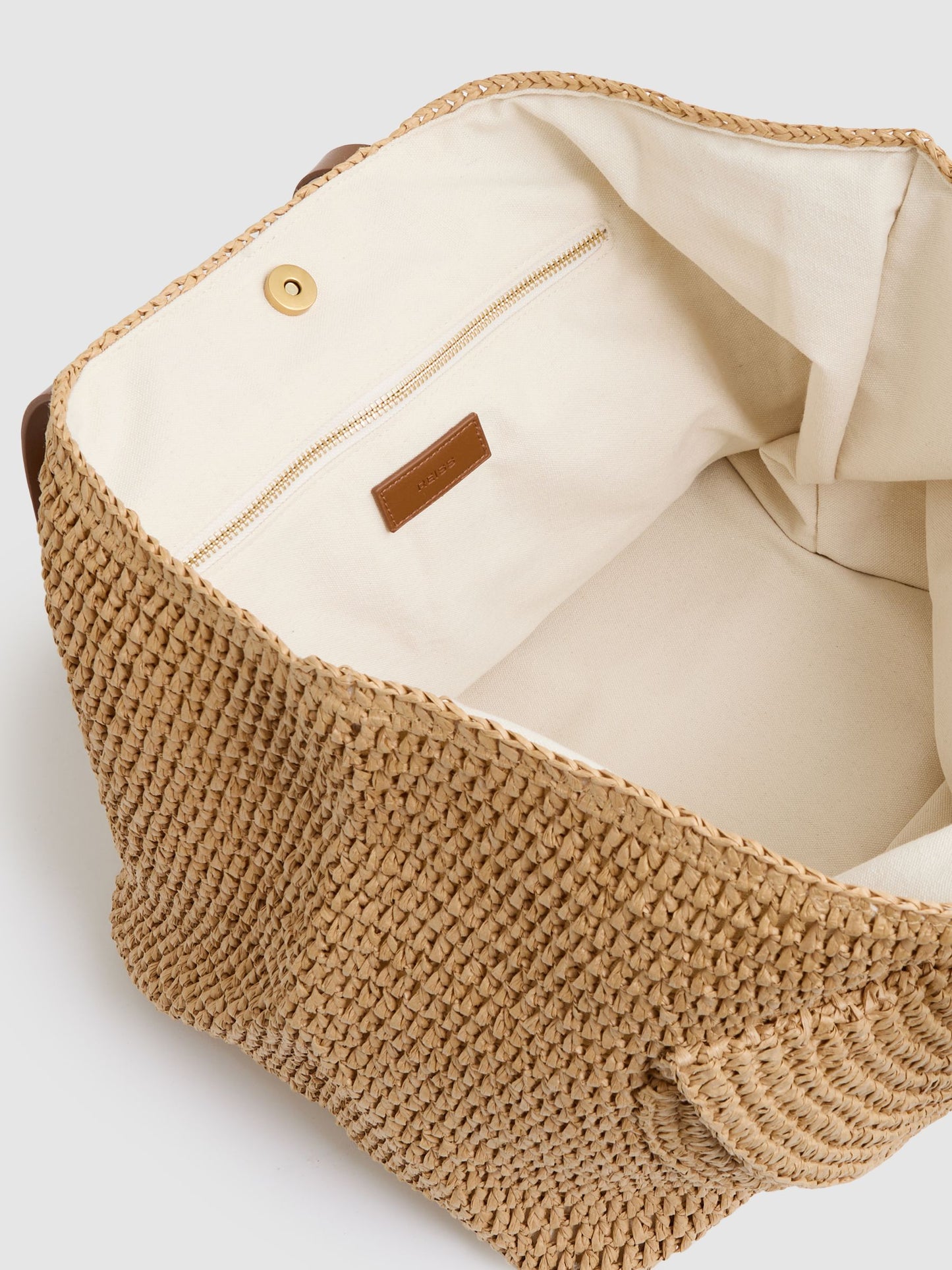 Flap-Pocket Raffia Tote Bag in Natural