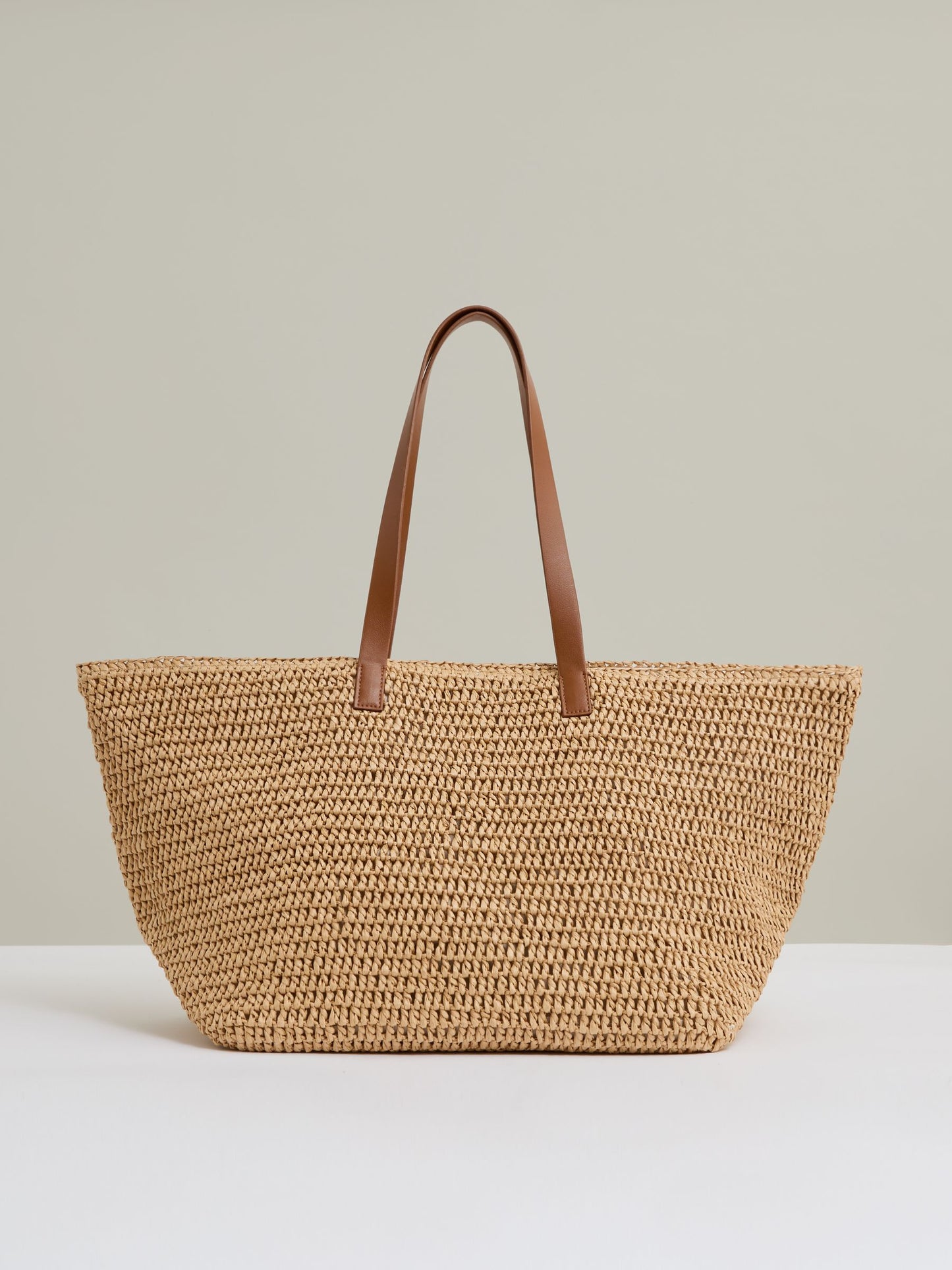 Flap-Pocket Raffia Tote Bag in Natural