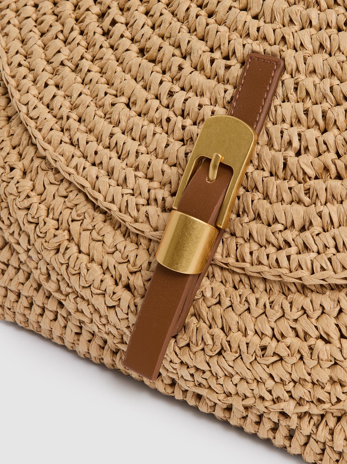 Flap-Pocket Raffia Tote Bag in Natural