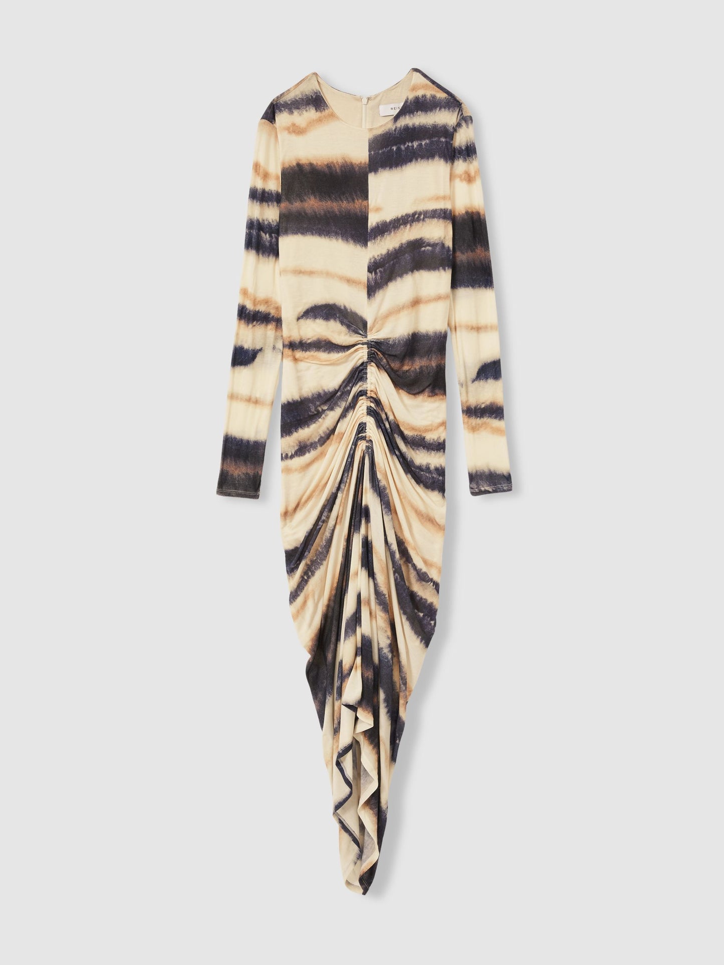 Reiss Jersey Ruched Printed Dress With Wool in Neutral/Navy