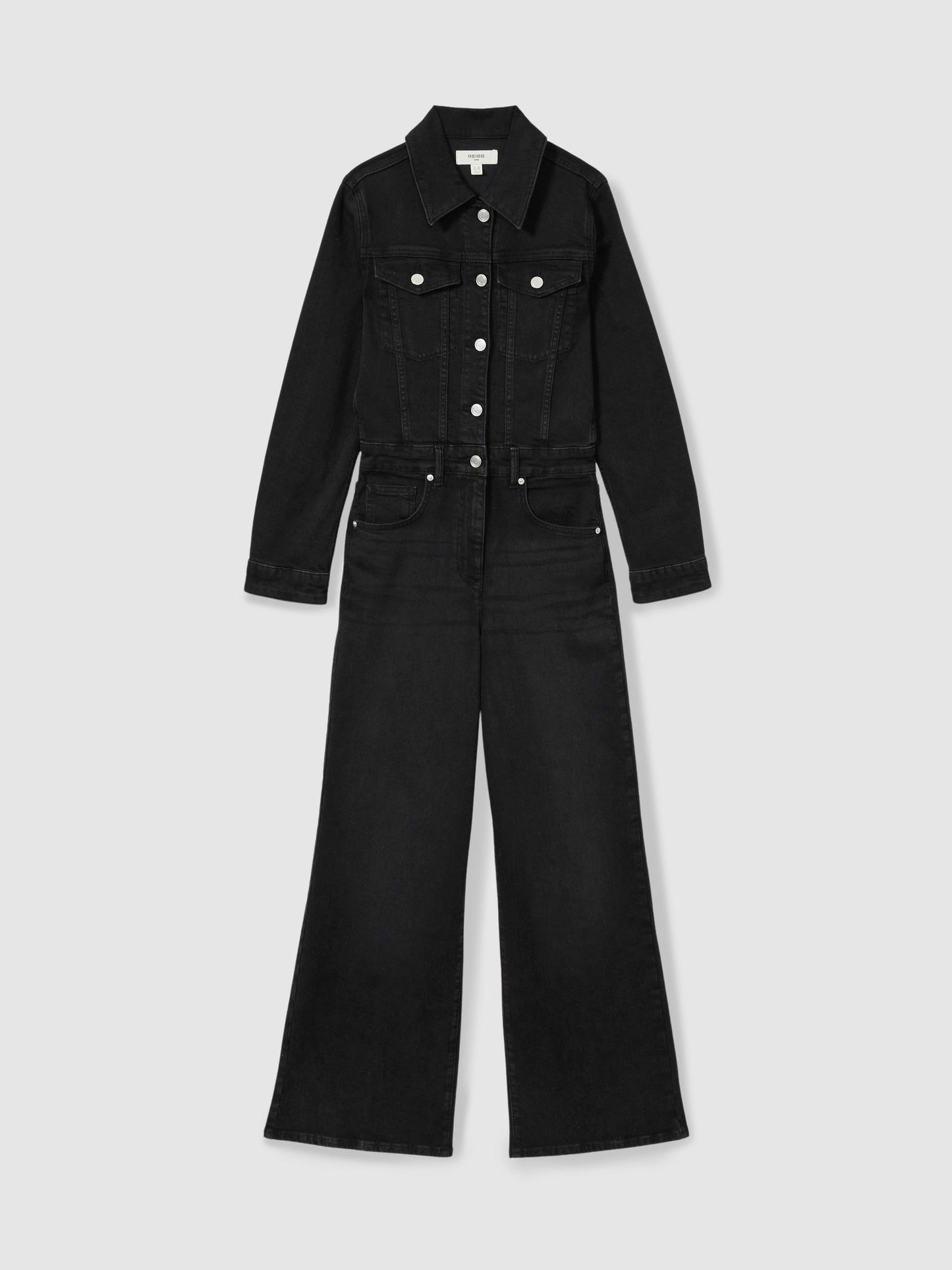 Wide-Leg Denim Jumpsuit in Black