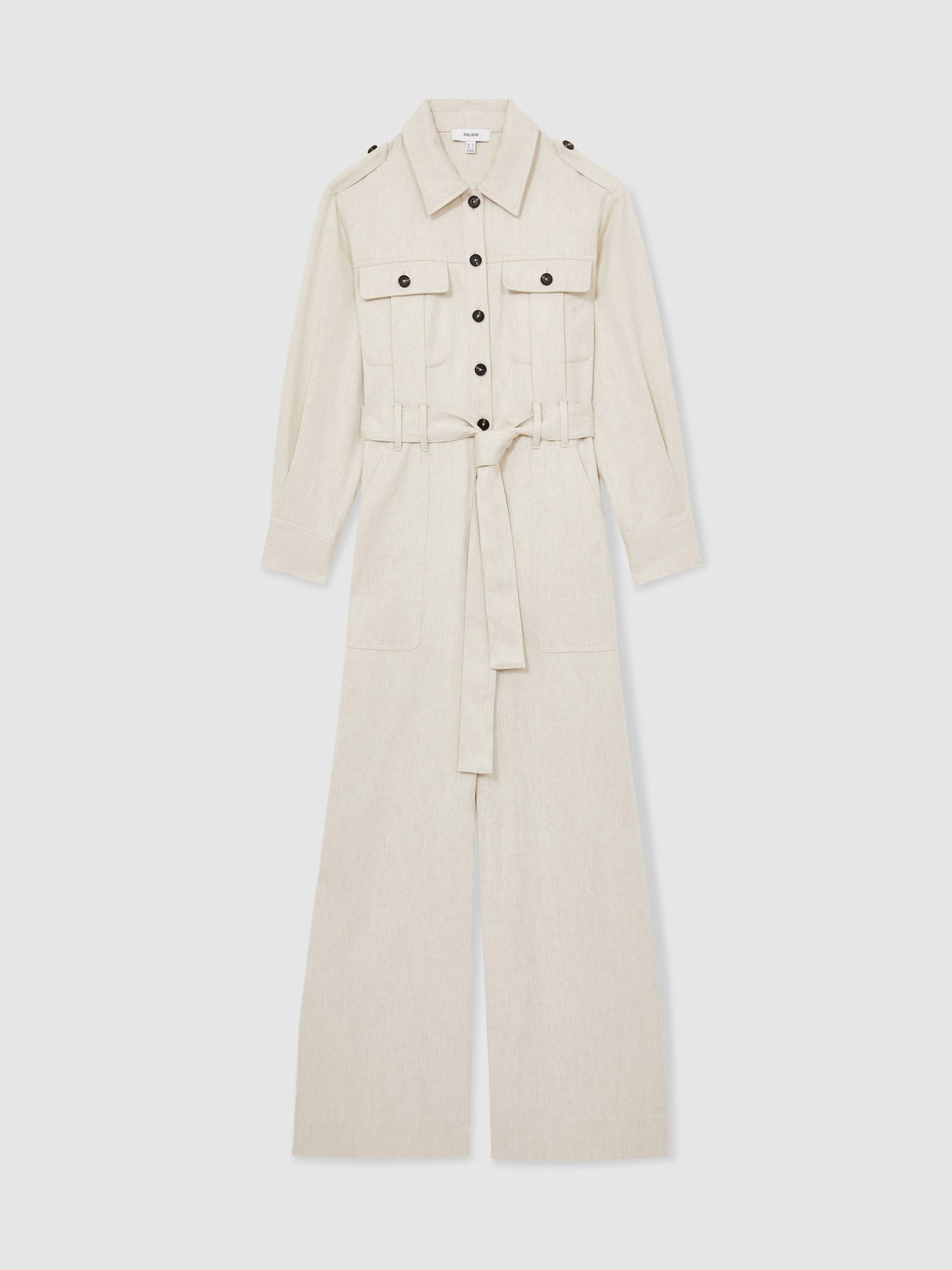 Reiss Wide Leg Utility Jumpsuit in Cream