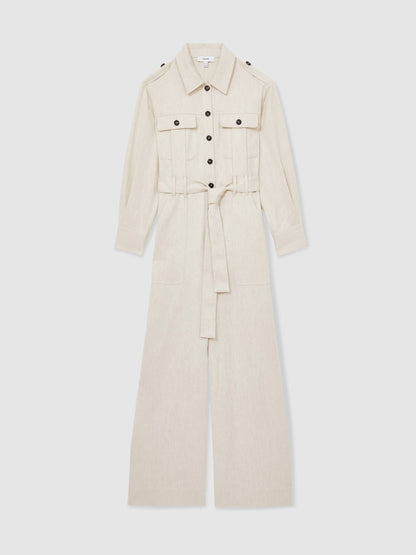 Reiss Wide Leg Utility Jumpsuit in Cream