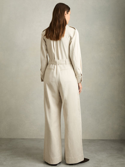 Reiss Wide Leg Utility Jumpsuit in Cream