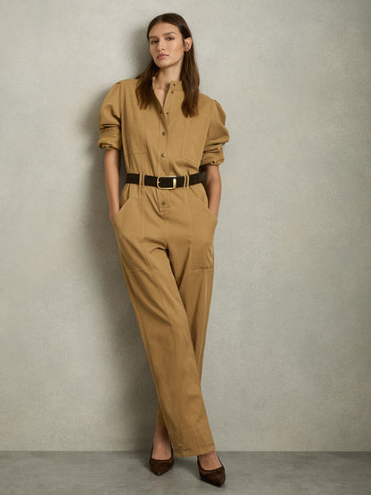 Lyocell-Cotton Wide-Leg Jumpsuit in Camel