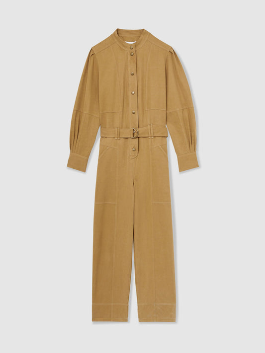 Lyocell-Cotton Wide-Leg Jumpsuit in Camel