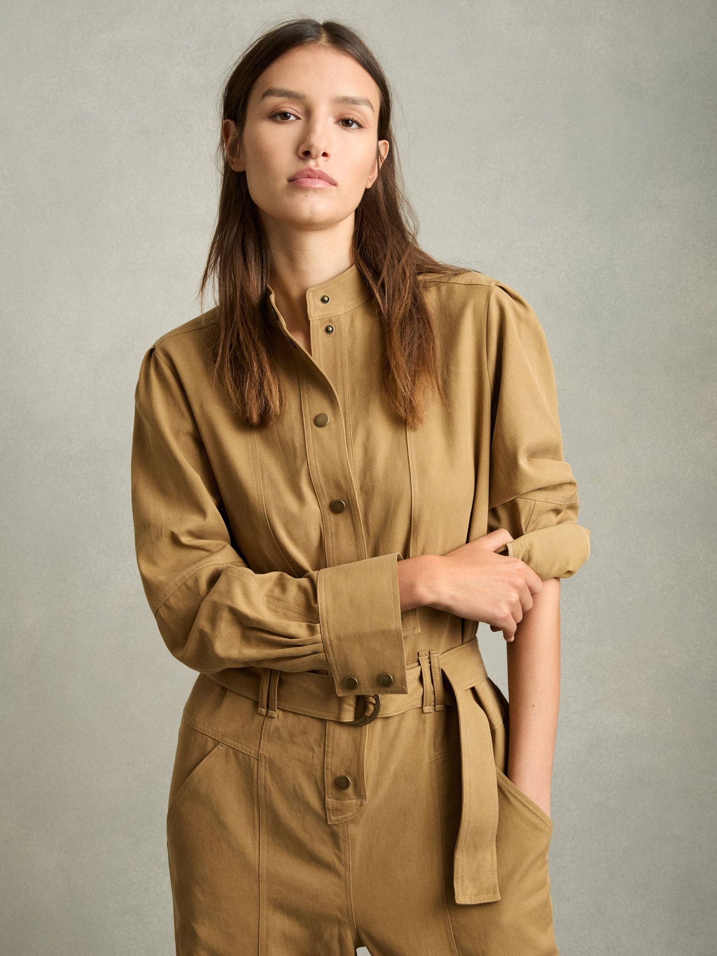 Lyocell-Cotton Wide-Leg Jumpsuit in Camel